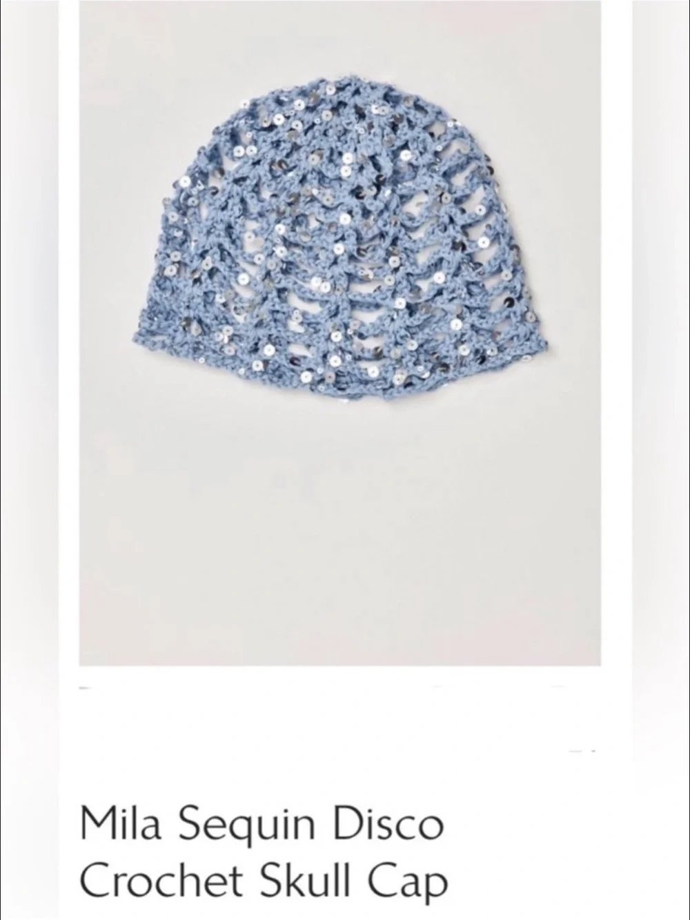 Free People Mika Light Blue Sequin disco Crochet skull cap